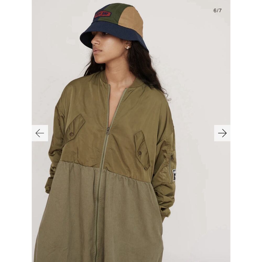 Lazy Oaf Women's Green Pilots Bomber Midi Dress - Size Large - Picture 2 of 9